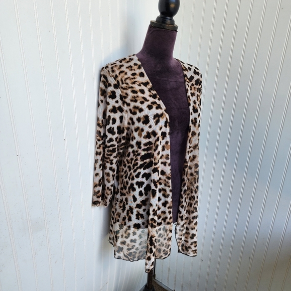 ASHLEY BLUE Women's Cover Up 3/4 Sleeve Open Front Animal Print Petite Mesh PL - Picture 2 of 12